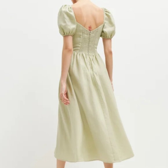 Reformation Davila Linen Dress in Dried Herbs - Picture 3 of 10